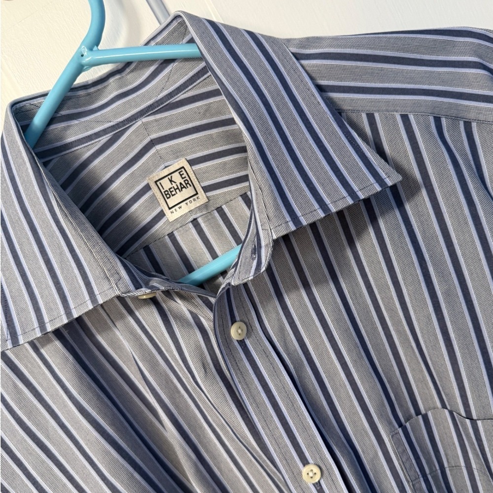Ike Behar Dress Shirt Mens 16 34/35 Blue Striped Button Up